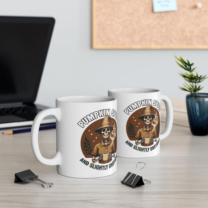 Pumpkin Spice & Slightly Unstable Mug Funny Skeleton Witch Coffee Cup Spooky Fall Halloween Drinkware for Pumpkin Spice Lovers- Ten & Timber