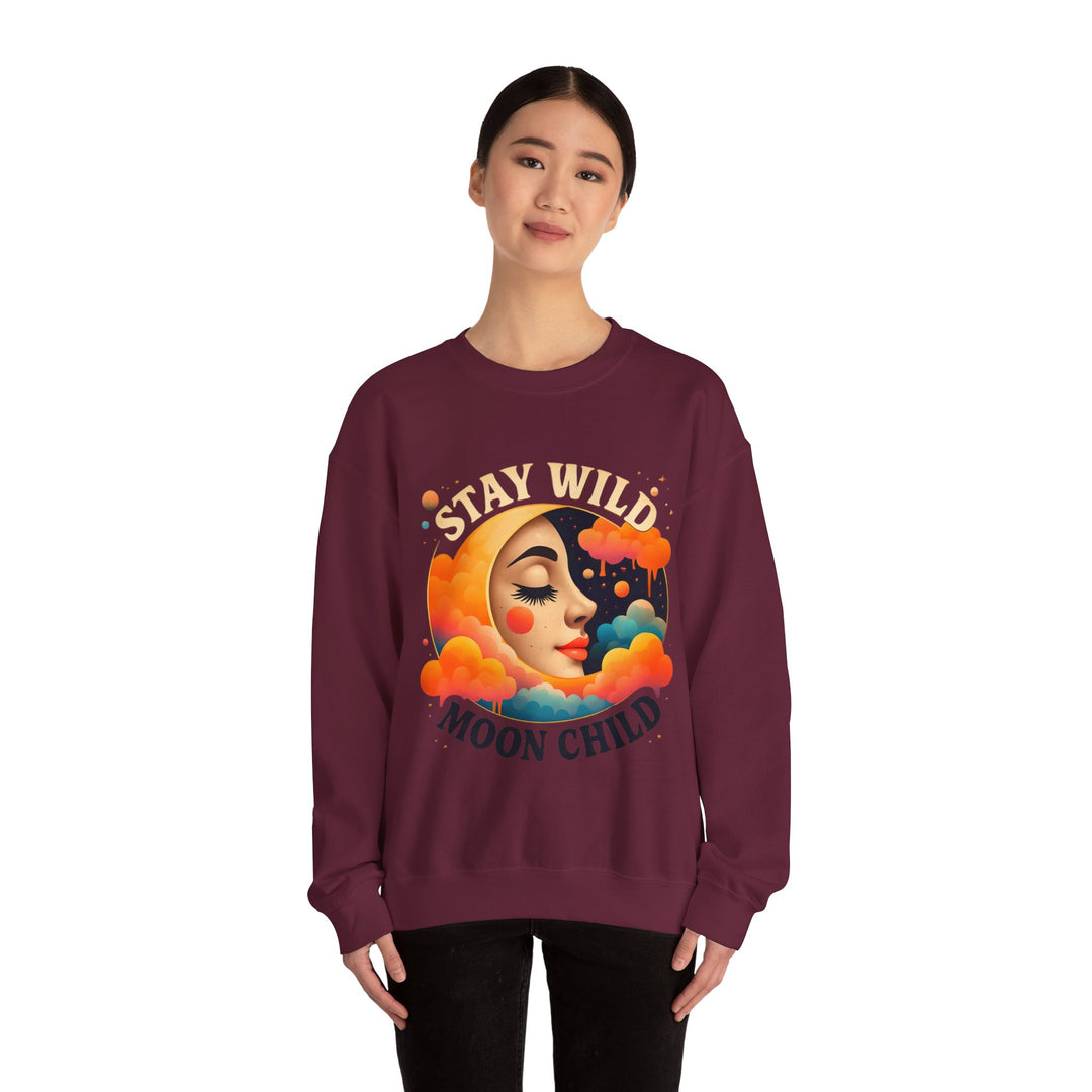 Stay Wild Moon Child Sweatshirt Boho Celestial Pullover Retro Cosmic Moon Crewneck Spiritual Starry Night Sweater- Ten & Timber