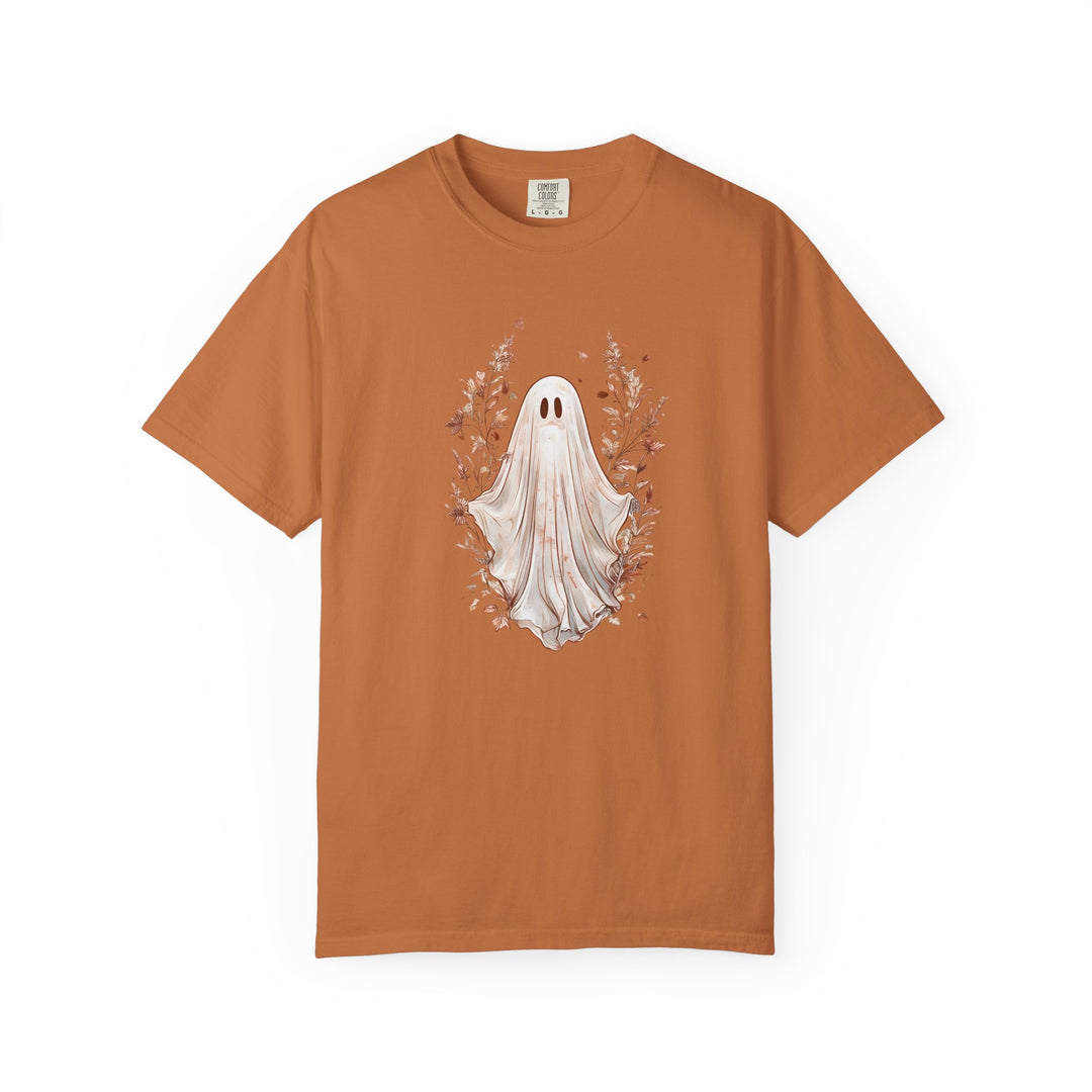 Boho Ghost T-Shirt Cozy Autumn Halloween Tee with Neutral Fall Florals, Aesthetic Spooky Season Shirt for Women- Ten & Timber