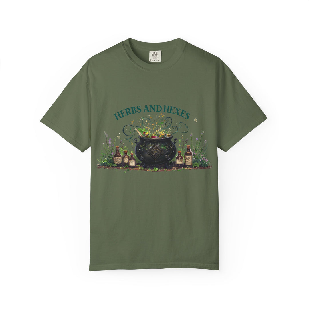Herbs and Hexes TShirt Witchy Botanical Graphic Tee Magical Cauldron Shirt Halloween Herb Lover Gift Unisex Witch core Top- Ten & Timber