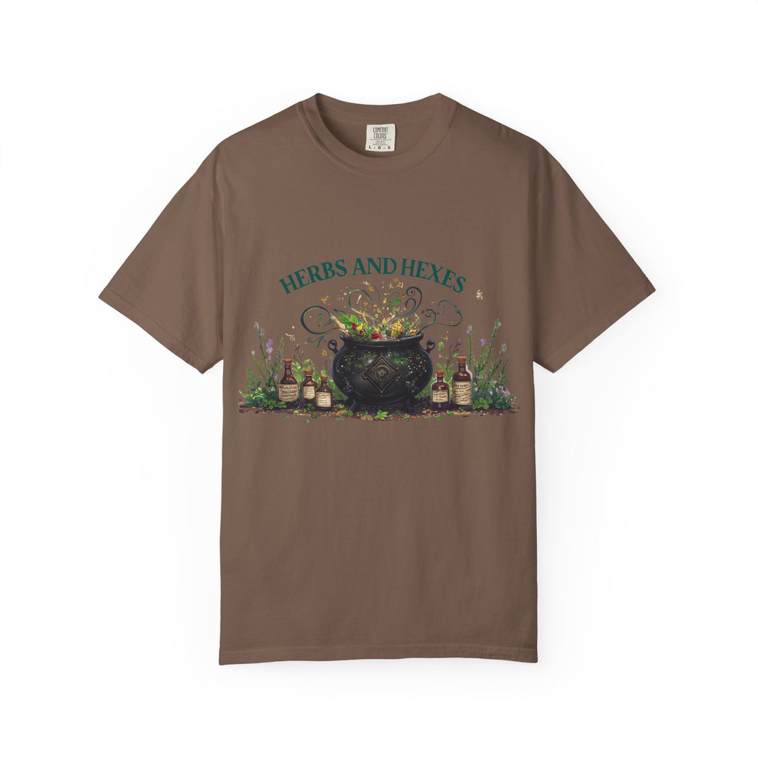 Herbs and Hexes TShirt Witchy Botanical Graphic Tee Magical Cauldron Shirt Halloween Herb Lover Gift Unisex Witch core Top- Ten & Timber