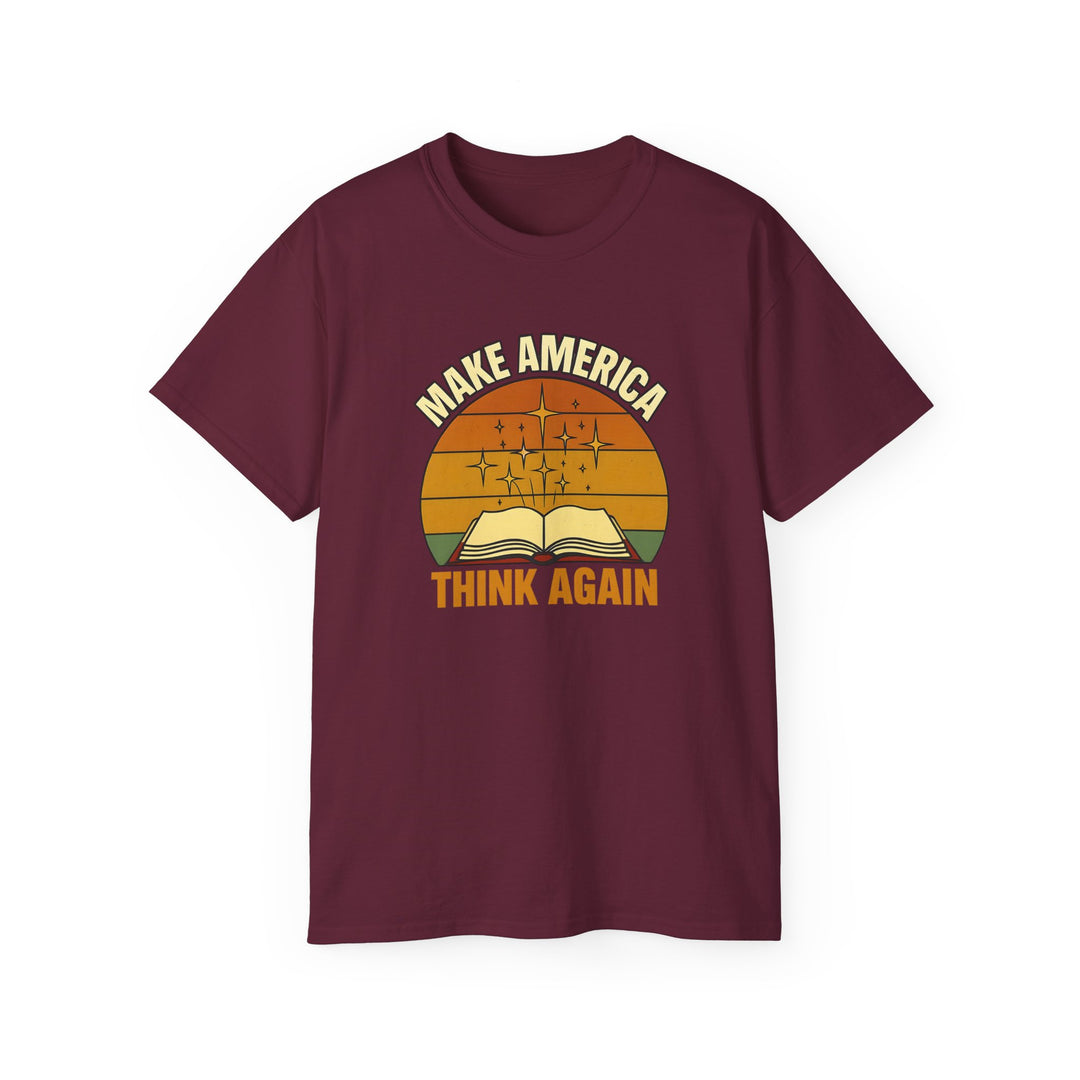 Retro Open Book Tee, Inspiring Smart Minds, Critical Thinking Shirt, Unisex Cotton TShirt, Truth Over Noise Graphic Tee, Sunset Curiosity- Ten & Timber
