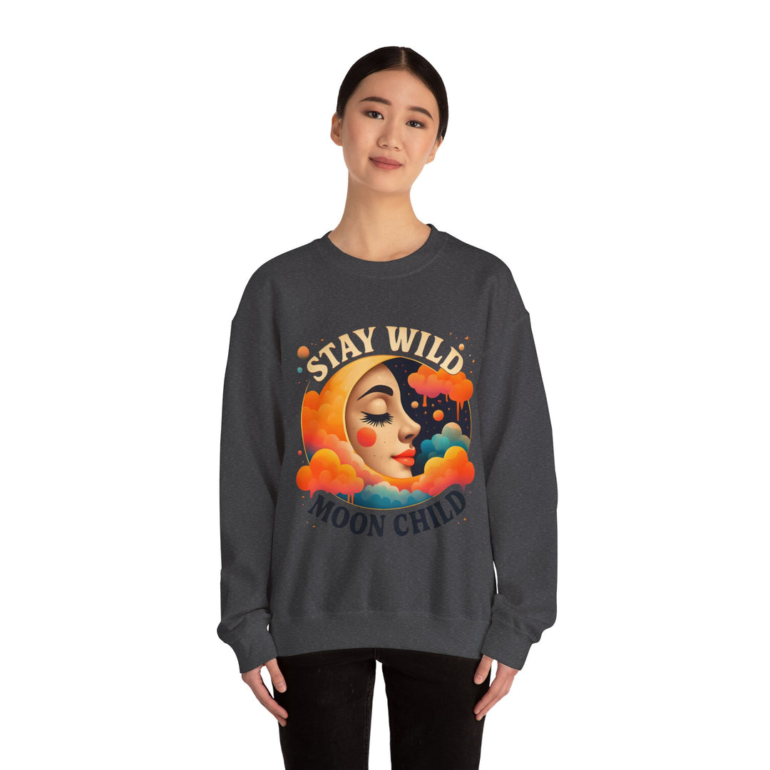 Stay Wild Moon Child Sweatshirt Boho Celestial Pullover Retro Cosmic Moon Crewneck Spiritual Starry Night Sweater- Ten & Timber