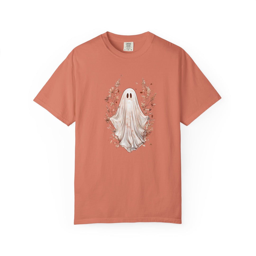 Boho Ghost T-Shirt Cozy Autumn Halloween Tee with Neutral Fall Florals, Aesthetic Spooky Season Shirt for Women- Ten & Timber