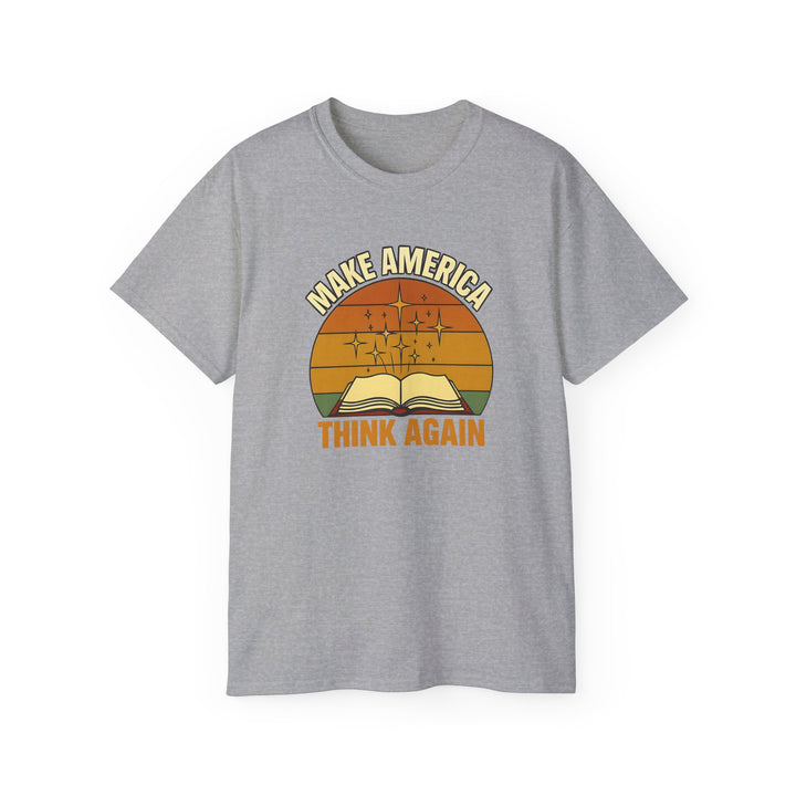 Retro Open Book Tee, Inspiring Smart Minds, Critical Thinking Shirt, Unisex Cotton TShirt, Truth Over Noise Graphic Tee, Sunset Curiosity- Ten & Timber