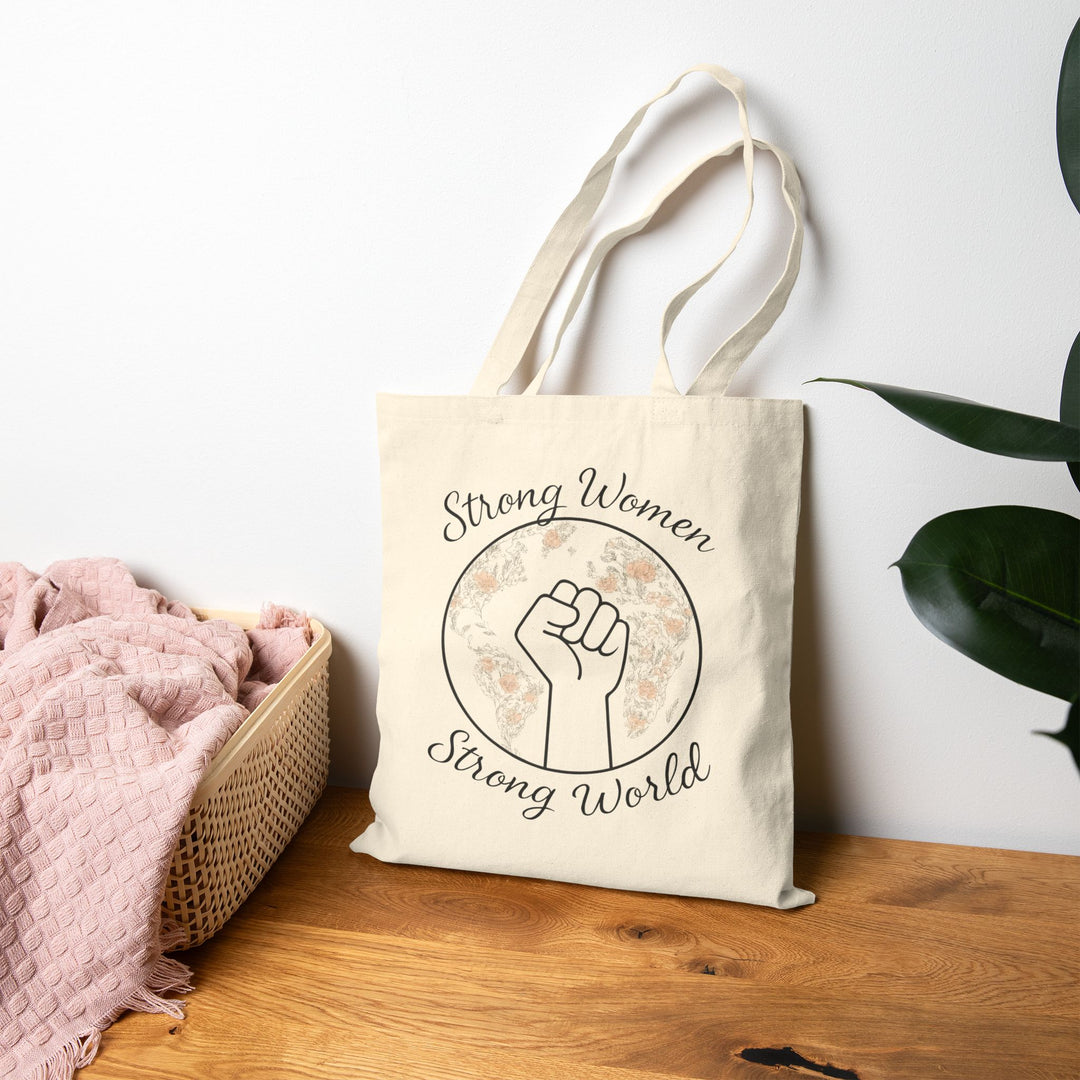 Strong Women Strong World Tote Bag | Feminist Empowerment Canvas Bag- Ten & Timber