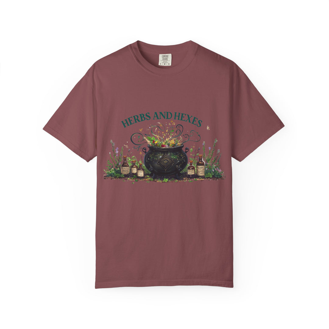 Herbs and Hexes TShirt Witchy Botanical Graphic Tee Magical Cauldron Shirt Halloween Herb Lover Gift Unisex Witch core Top- Ten & Timber