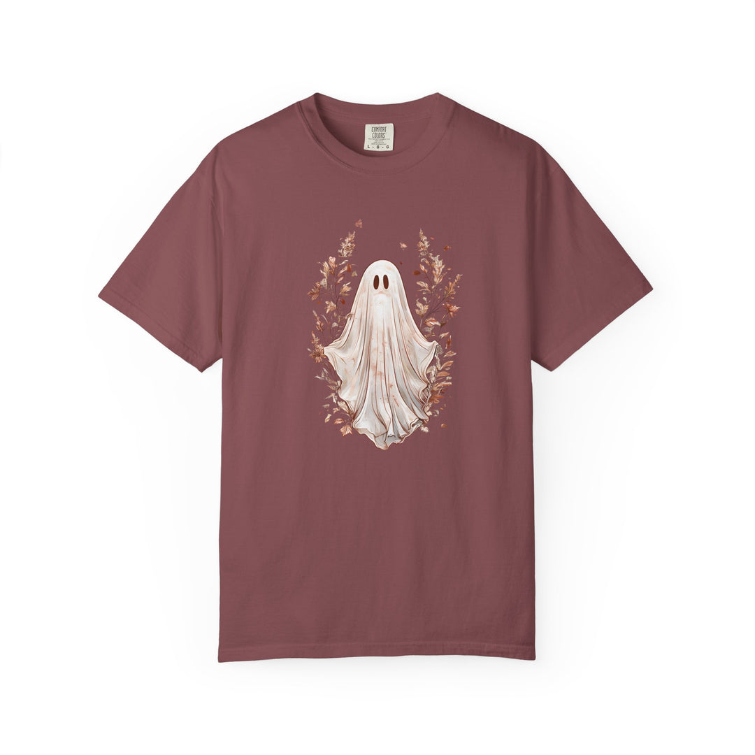 Boho Ghost T-Shirt Cozy Autumn Halloween Tee with Neutral Fall Florals, Aesthetic Spooky Season Shirt for Women- Ten & Timber