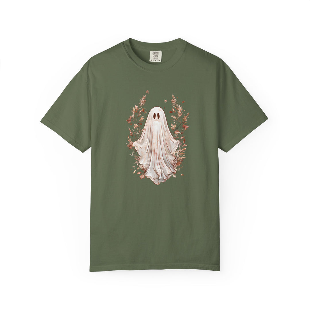 Boho Ghost T-Shirt Cozy Autumn Halloween Tee with Neutral Fall Florals, Aesthetic Spooky Season Shirt for Women- Ten & Timber