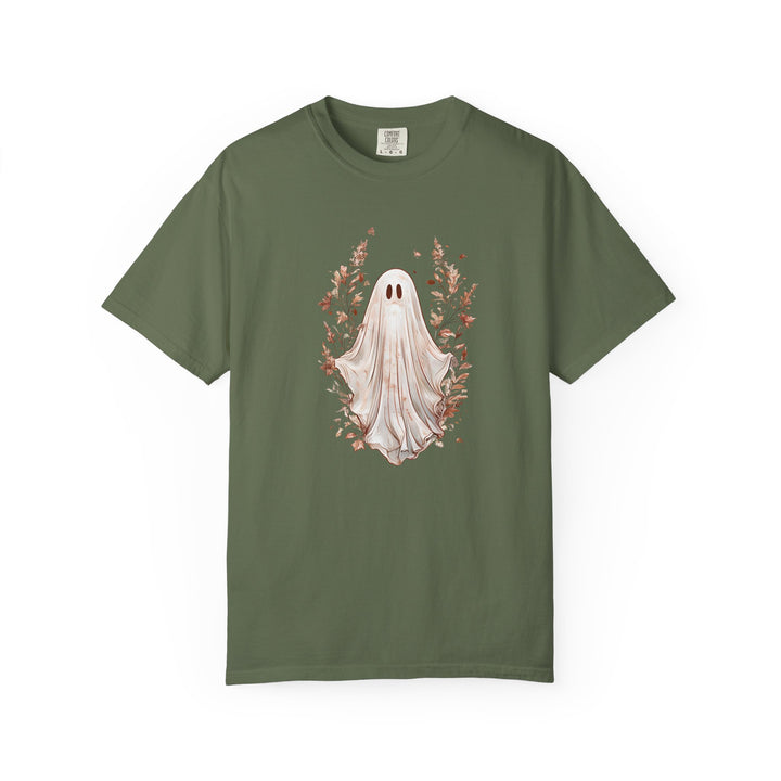 Boho Ghost T-Shirt Cozy Autumn Halloween Tee with Neutral Fall Florals, Aesthetic Spooky Season Shirt for Women- Ten & Timber