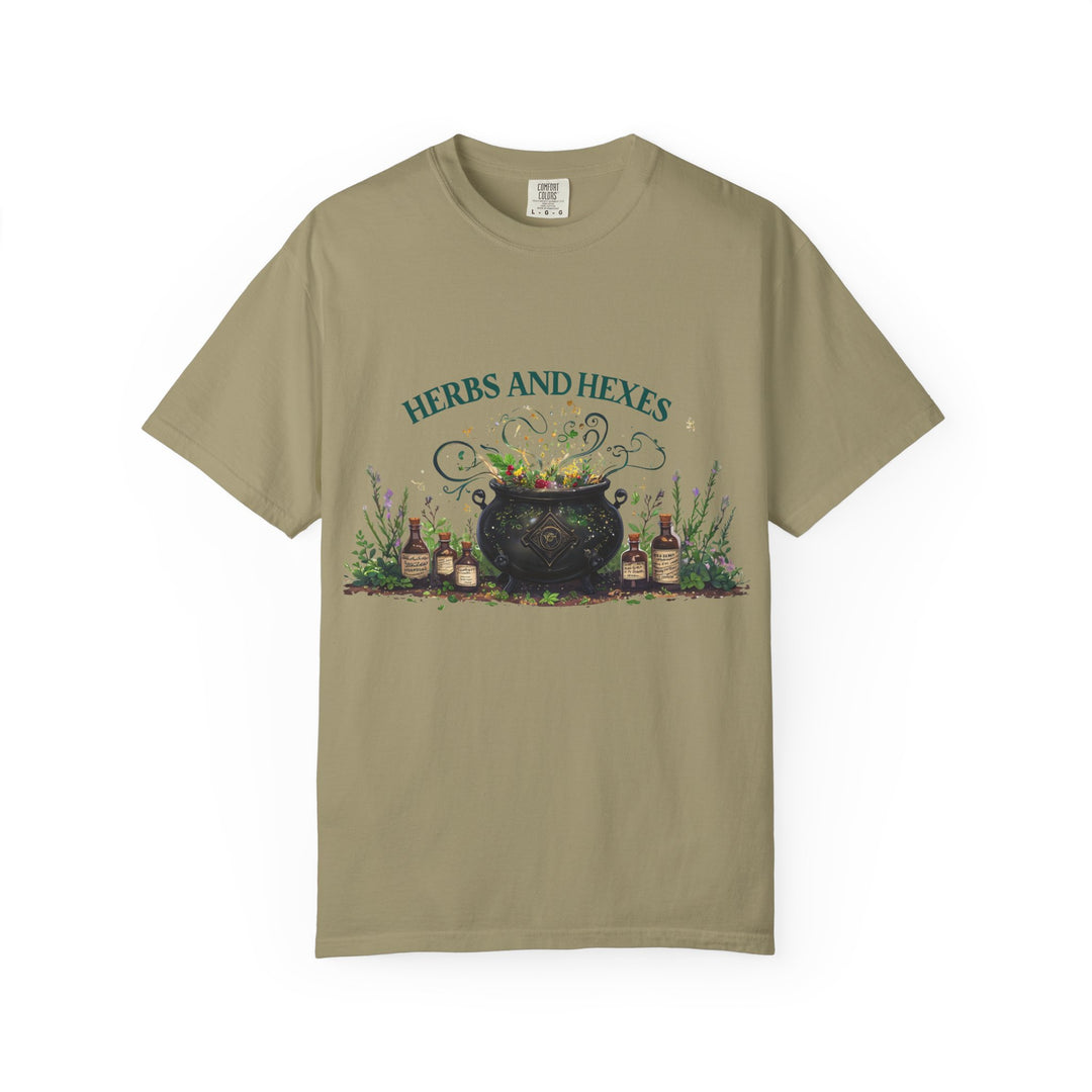 Herbs and Hexes TShirt Witchy Botanical Graphic Tee Magical Cauldron Shirt Halloween Herb Lover Gift Unisex Witch core Top- Ten & Timber