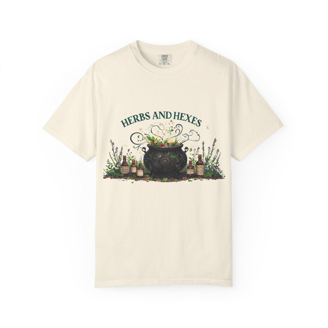 Herbs and Hexes TShirt Witchy Botanical Graphic Tee Magical Cauldron Shirt Halloween Herb Lover Gift Unisex Witch core Top- Ten & Timber