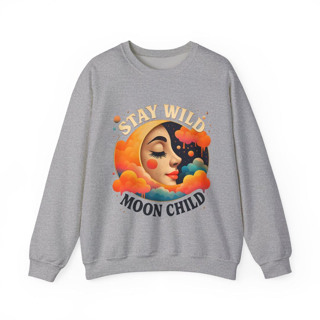 Stay Wild Moon Child Sweatshirt Boho Celestial Pullover Retro Cosmic Moon Crewneck Spiritual Starry Night Sweater- Ten & Timber